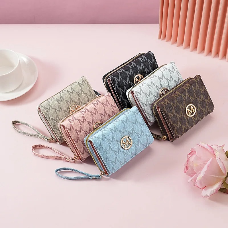Wallets - Threefold Zipper Wallet with Letter Pattern,